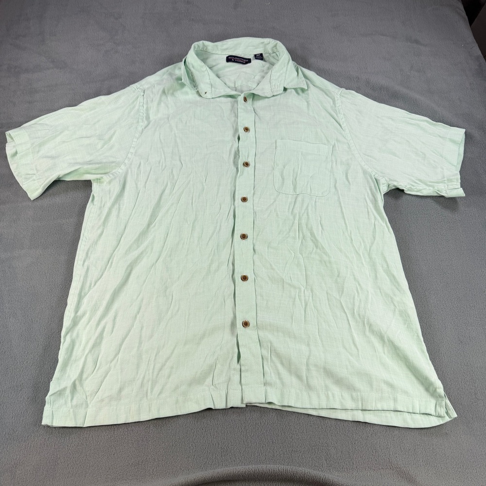 Roundtree & Yorke Mens 2XT Mint Green Textured Short Sleeve Button Up Shirt